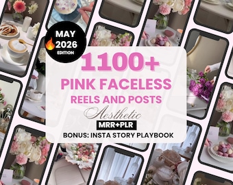 1100+Pink Aesthetic Faceless Reels and Posts for Instagram with MRR and PLR, Instagram Pink Stories, DFY Pink Social Media Templates Bundle
