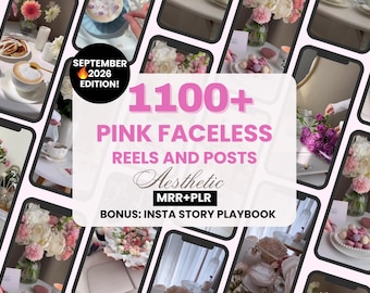 1100+Pink Aesthetic Faceless Reels and Posts for Instagram with MRR and PLR, Instagram Pink Stories, DFY Pink Social Media Templates Bundle
