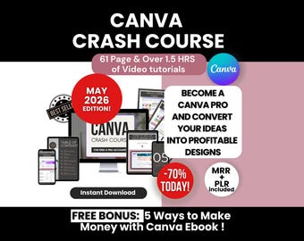 Curso intensivo de Canva con derechos de marca maestra y privada, guía de Canva MRR/PLR con videotutoriales, curso de Canva listo para usar y revender.