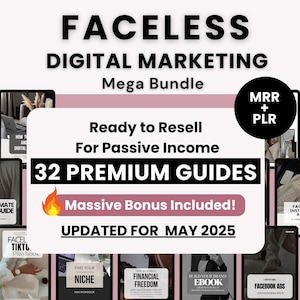 Faceless Digital Marketing Guides with PLR & Master Resell Rights | 32 Done-for-You Passive Income Ebooks to Sell on Etsy