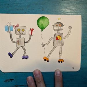 Fun and unique roller skating robot birthday card