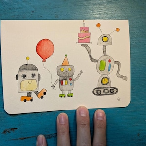 Fun and unique roller skating robot birthday card