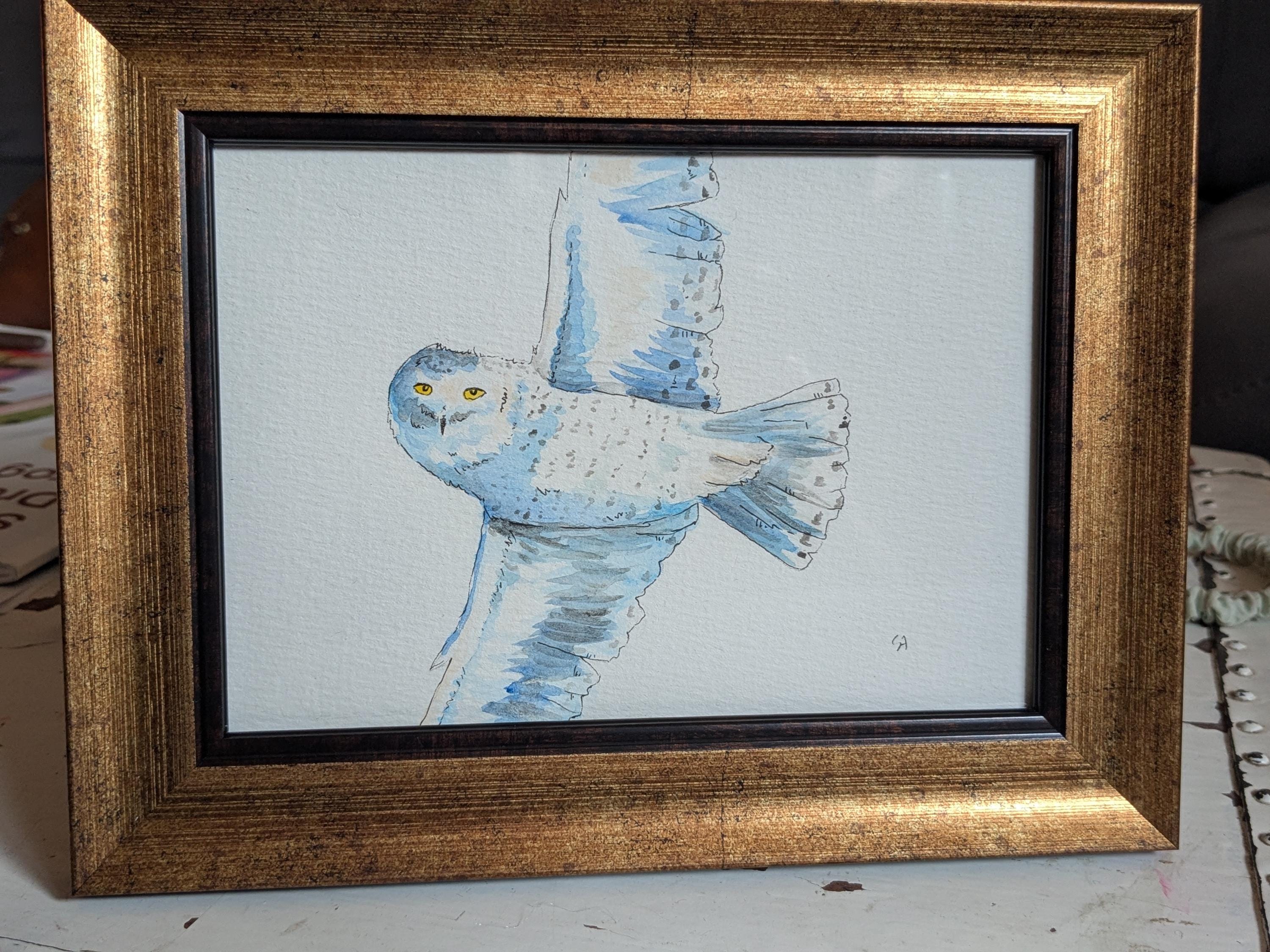 Snowy Owl Watercolor Painting, Original Art Piece (5x7)