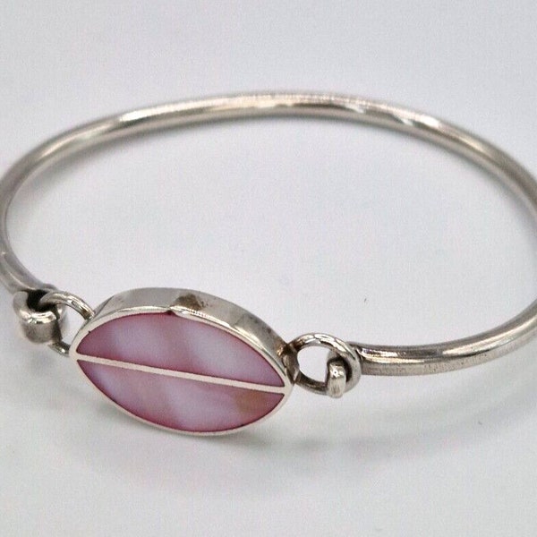 925 STerling Silver Pink Mother of Pearl Bangle Oval