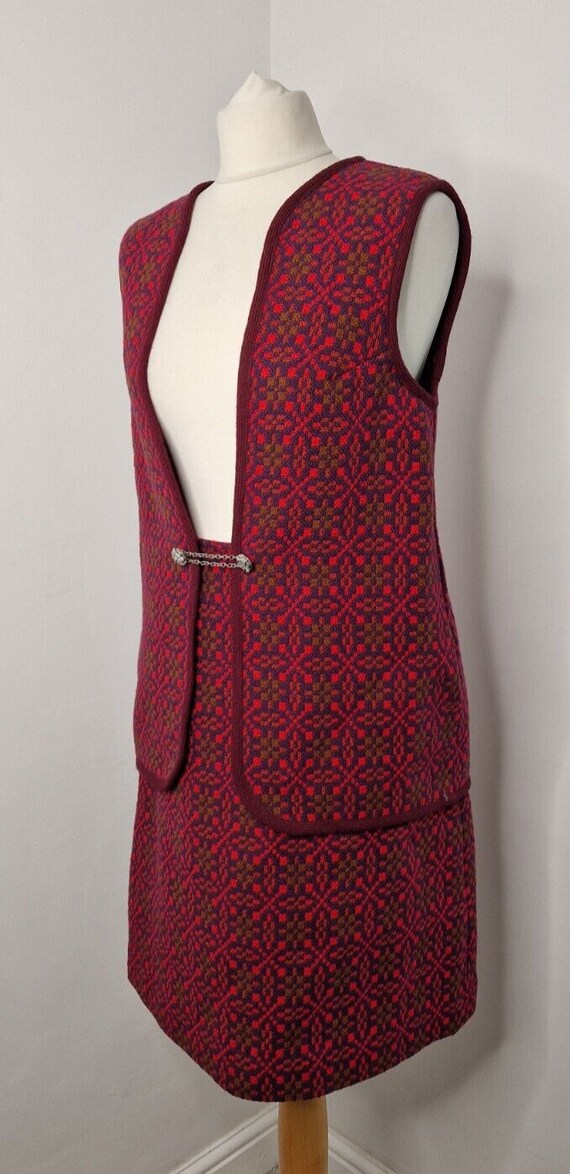 Vintage Welsh Wool Waistcoat & Skirt Set UK 14 Red Pu… Gem