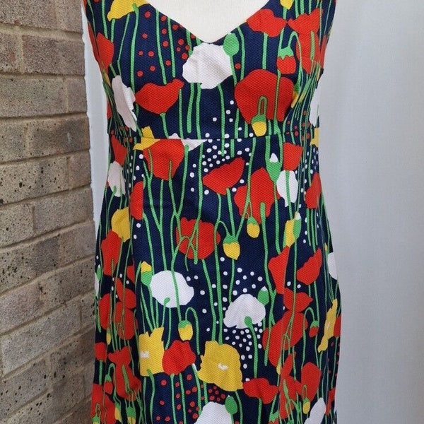 Handmade 60's Mini Dress Floral Print To Fit UK 10 V-Neck Vintage