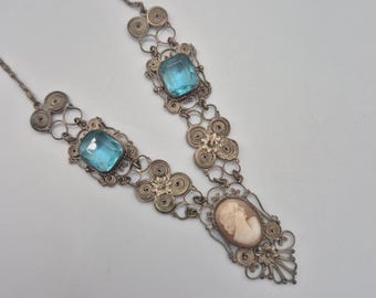 Antieke filigraan cameeketting plaksteen schelp