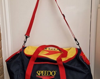 Vintage Sac de sport fourre-tout Speedo bleu marine jaune rouge rétro