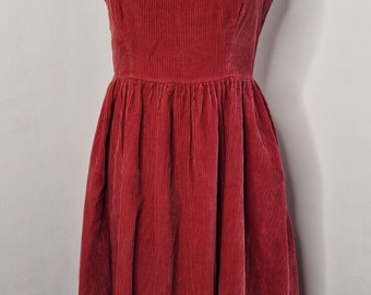 Vintage Laura Ashley Red Corduroy Dress UK 14 Made in Carno Wales