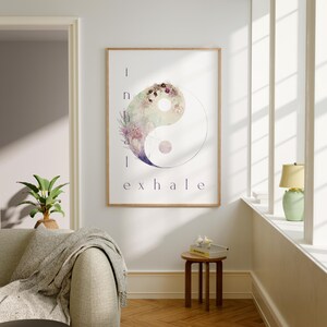 Arte de pared YIN YANG, arte imprimible, impresión floral, arte de meditación, descarga digital, póster de yoga, acuarela, regalo zen, regalos únicos para ella