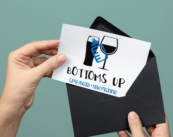 Bottoms Up >> Same phrase new meaning >> Baby Shower Card >> New Baby >> Congratulations >> Welcome Baby Card >> New Mom >> New Dad