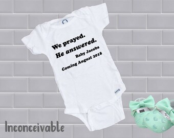 We prayed he answered >> 1 Samuel 1:27 >> Onesie® >> IVF >> Infertilty >> 1 in 8 >> Pregnancy Announcement >> Baby Gift