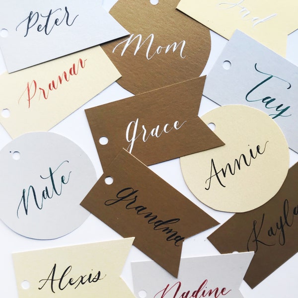 Metallic Christmas Gift Tags with Personalized Custom Calligraphy, Holiday Gift Tags, Hand Made Gift Tags, Gold Gift Tags, Silver Gift Tags