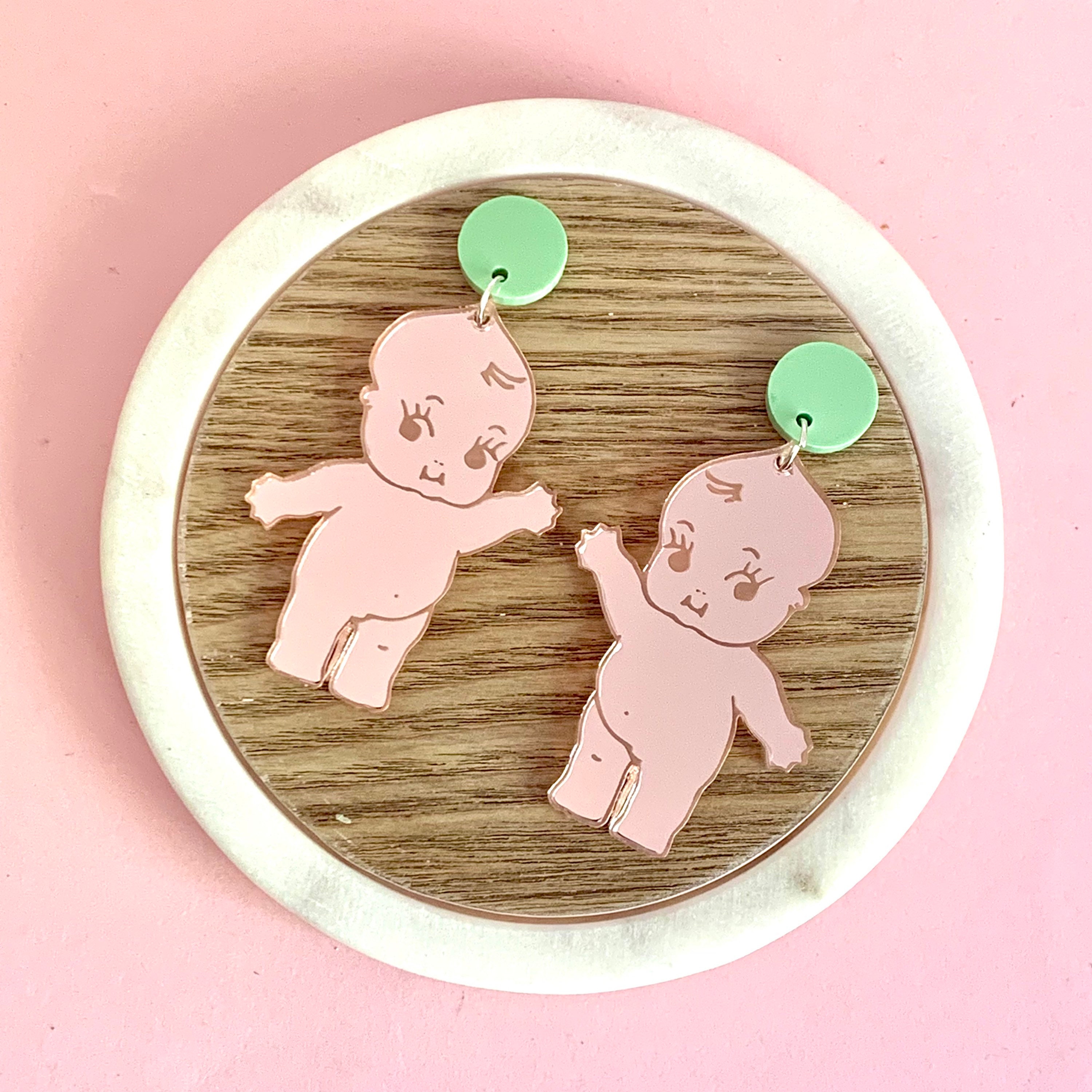 Kewpie Doll Earrings Big Acrylic Earrings Unique Etsy