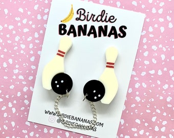 Bowling Ball and Pin Sweater Clips, Vintage Style Cardigan Clips, Rockabilly Accessories, Bowling Accessories