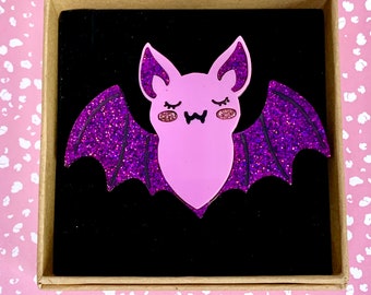 Halloween Bat Brooch, Acrylic Brooch, Halloween Pin, Cute Bat Pin, Goth Bat, Kawaii Bat Brooch
