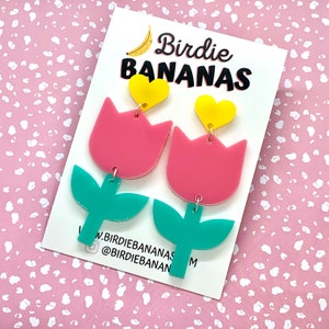 Pink Tulip Earrings, Dutch Earrings,  Earrings for Spring, Acrylic Flower Earrings