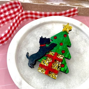 Scottie Dog Christmas Brooch, Acrylic Brooch, Scottie Dog Gifts, Scotty Brooch, Scottish Terrier Brooch, Gift for Scottie Lover,