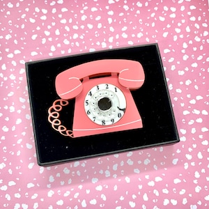 Retro Telephone Brooch, Acrylic Brooch, Novelty Jewellery, Vintage Style Brooch, Mid Century Brooch