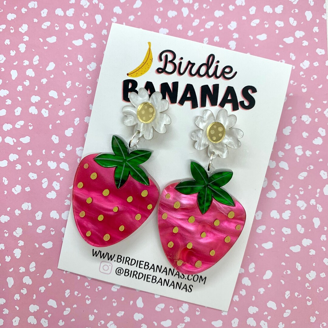 Strawberry Earrings Dangle, Fruit Earrings, Food Earrings, Quirky