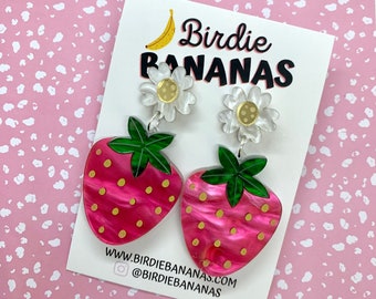 Strawberry Earrings Dangle, Fruit Earrings, Food Earrings, Quirky Accessories, Quirky Gifts, Strawberry Gifts, Strawberry Jewellery