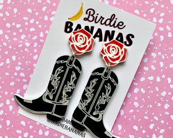 Cowboy Boot Earrings, Western Jewelry, Southwestern Earrings, Big Acrylic Earrings, Cowgirl Accessories
