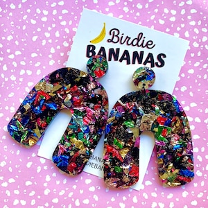 Acrylic Arch Earrings, Glitter Fiesta Earrings, Multi Coloured Earrings, Funky Jewellery, Big Acrylic Earrings