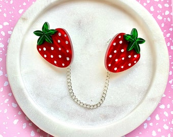 Strawberry Sweater Clips, Vintage Style Cardigan Clips, Strawberry Accessories, Cute Strawberry, Quirky Gift