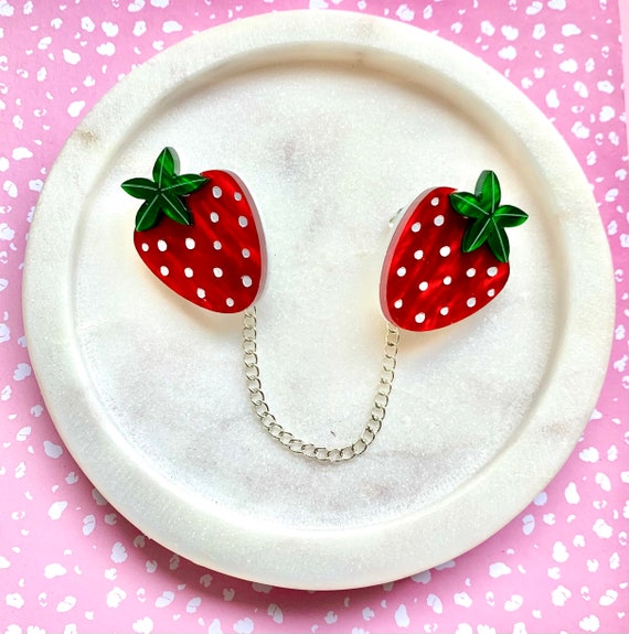 Strawberry Sweater Clips, Vintage Style Cardigan Clips, Strawberry Accessories, Cute Strawberry, Quirky Gift