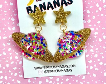 Planet Earrings Dangle, Cosmic Jewellery, Solar System Earrings, Big Acrylic Earrings, Science Teacher Gifts, Space Gifts, Rave Earrings
