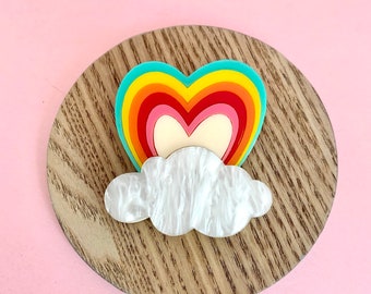 Rainbow Heart Brooch, Quirky Valentines Gift, Acrylic Brooch, Novelty Jewellery, Quirky Accessories, Rainbow Heart Pin