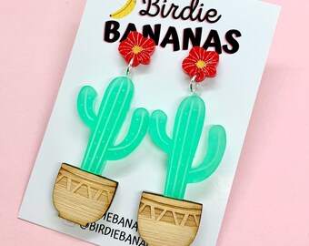Potted Cactus Earrings, Acrylic Earrings, Southwestern Jewellery, Statement Earrings, Cactus Lover