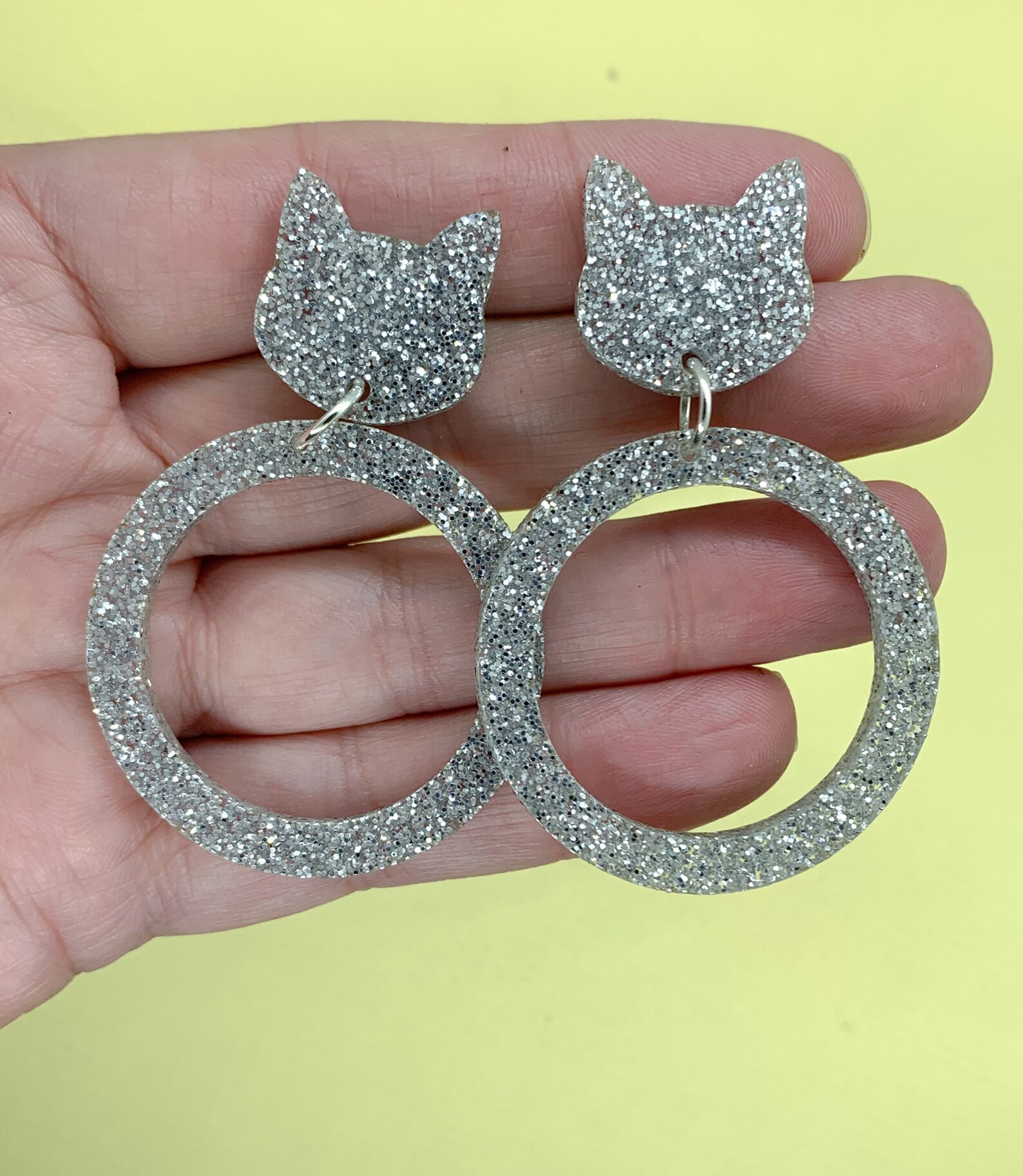 Cat Earrings Cat Jewellery Glitter Hoop Earrings Silver Etsy