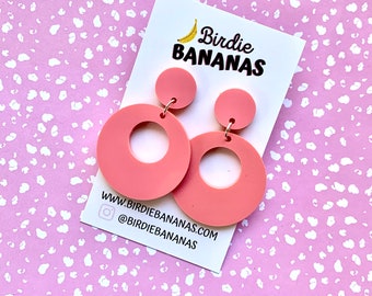 Pink Retro Hoop Earrings, Salmon Pink Circle Earrings, Vintage Accessories. Pastel Hoop Earrings