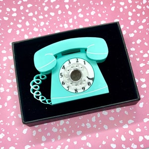 Retro Telephone Brooch, Acrylic Brooch, Novelty Jewellery, Vintage Style Brooch, Mid Century Brooch