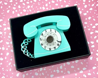 Retro Telephone Brooch, Acrylic Brooch, Novelty Jewellery, Vintage Style Brooch, Mid Century Brooch