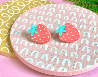 Strawberry Stud Earrings, Fruut Statement Earrings, Statement Stud Earrings, Tween Girl Gifts, Fun Teacher Earrings, Fruit Stud Earrings