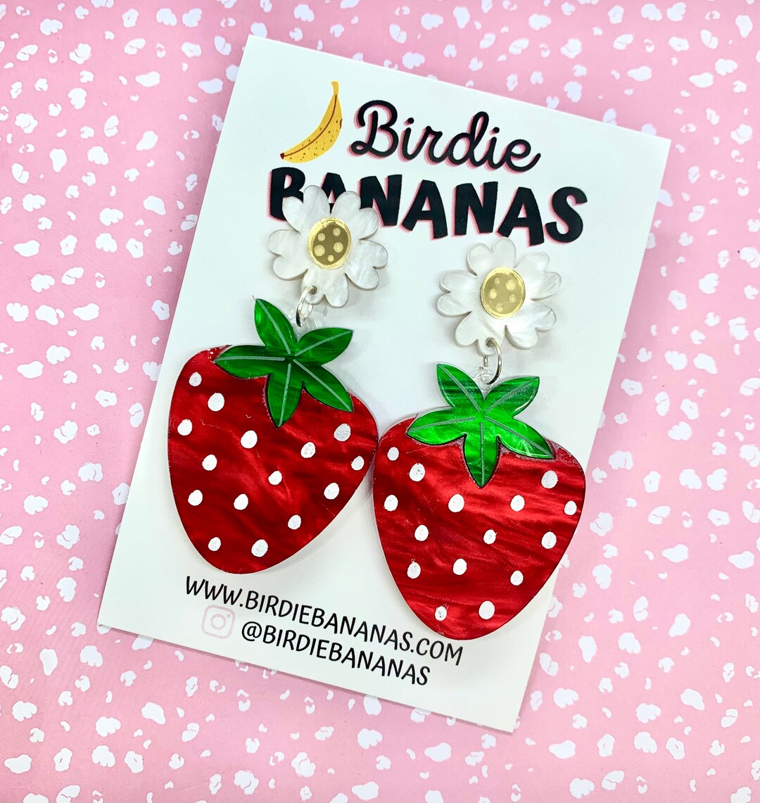 Strawberry Earrings Dangle, Fruit Earrings, Acrylic Earrings, Food