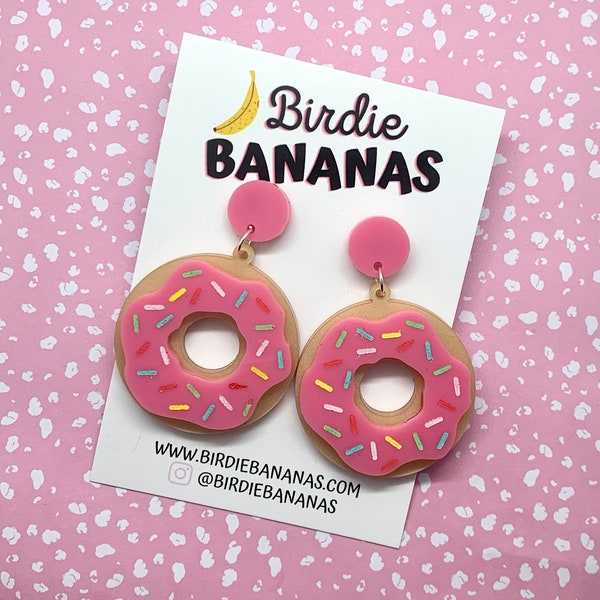 Simpsons Pink Donut Earrings, Big Acrylic Earrings, Quirky Gifts, Y2K Gift Ideas, Cute Earrings, Food Earrings