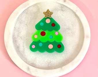Christmas Tree Brooch, Acrylic Brooch, Festive Brooch, Acrylic Brooch, Christmas Accessories, Unique Christmas Gift, Quirky Christmas