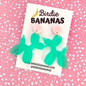 Balloon Poodle Earrings, Big Acrylic Earrings, Pink and Green Earrings, Unique Accessories, Quirky Statement Earrings, Quirky Gifts for Her