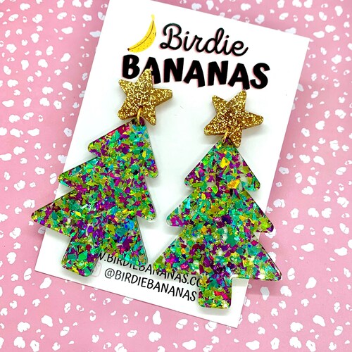 Glitzer Weihnachtsbaum Ohrringe, Große Acryl Ohrringe, Neuheit Weihnachtsohrringe, Festlicher Schmuck