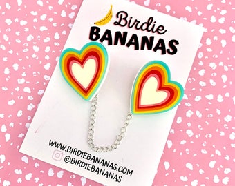 Clips pour pull coeur arc-en-ciel, clip pour cardigan, fermoir pour cardigan, fermoir pour pull unique, accessoires originaux, bijoux en acrylique.