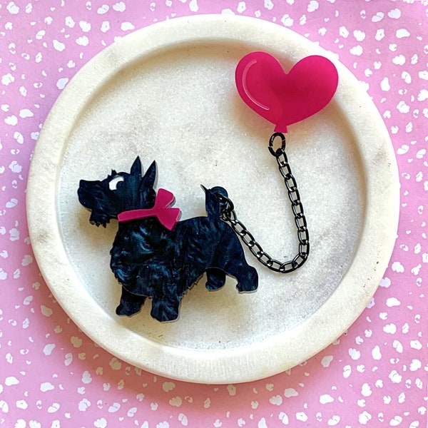 Scottie Dog Brooch, Acrylic Brooch, Vintage Brooch, Scottish Terrier Gifts, Scotty Dog Jewellery, Vintage Dog Brooch