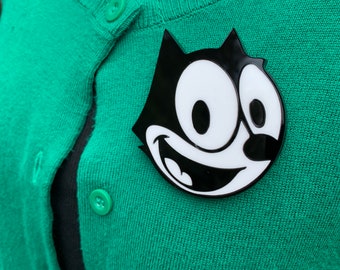 Felix The Cat Brooch, Acrylic Brooch, Cat Lover Gifts