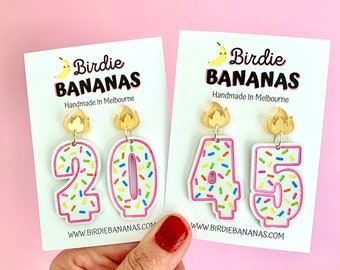Birthday Candle Number Earrings, Sprinkle Acrylic Earrings