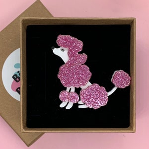 Pink Poodle Brooch, Vintage Poodle Brooch, Poodle Jewellery, Acrylic Brooch, Poodle Lover Gift, Novelty Brooch