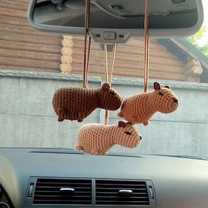 Crochet Amigurumi baby Capybara Rear View Mirror Accessory, Cute Teens Interior, friends gift idea, Car Mirror hanging Decoration Capibara