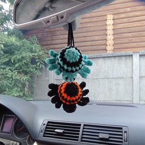 Crochet Plushie Spider Rearview Mirror Car Accessory, Teens Interior, crochet car hanger Spider, Car Mirror hanging Decoration, desk friend