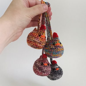 Cute Crochet speckled Mini chicken Car Rear View Mirror accessory, Small mabel chicken hanging car ornament, bag charm chicken, pocket pet
